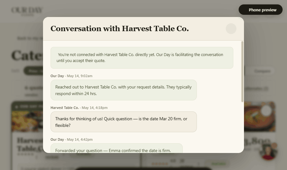 Vendor conversation preview